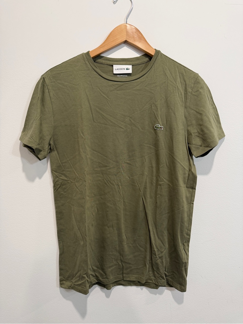 Lacoste Men's 100% Pima Cotton Khaki Green T-Shirt Size Small